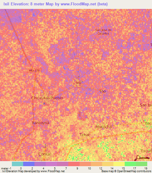 Ixil,Mexico Elevation Map