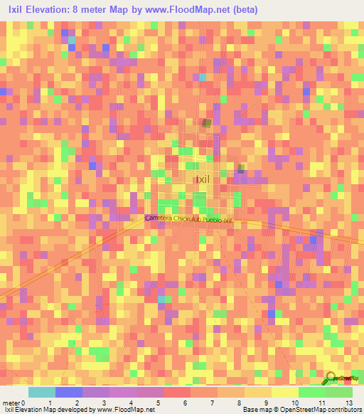 Ixil,Mexico Elevation Map