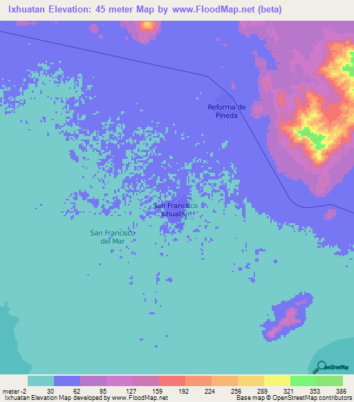 Ixhuatan,Mexico Elevation Map