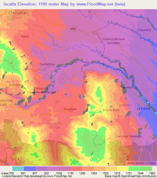 Ixcatla,Mexico Elevation Map