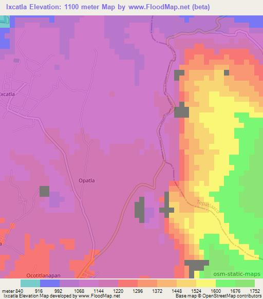 Ixcatla,Mexico Elevation Map