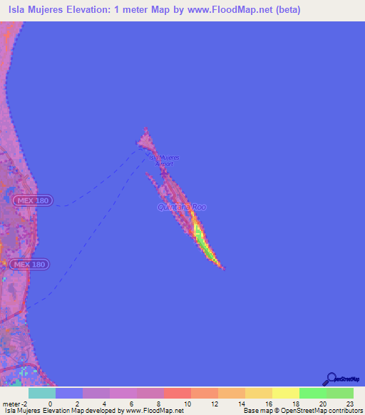 Isla Mujeres,Mexico Elevation Map