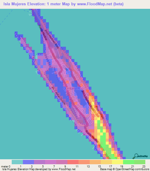 Isla Mujeres,Mexico Elevation Map