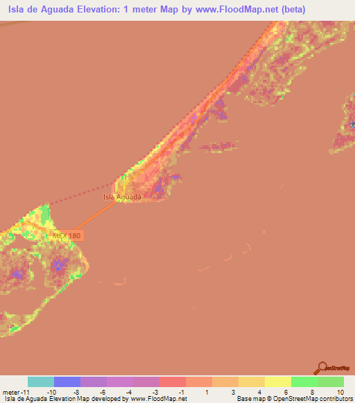 Isla de Aguada,Mexico Elevation Map