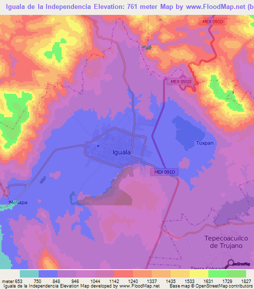 Iguala de la Independencia,Mexico Elevation Map