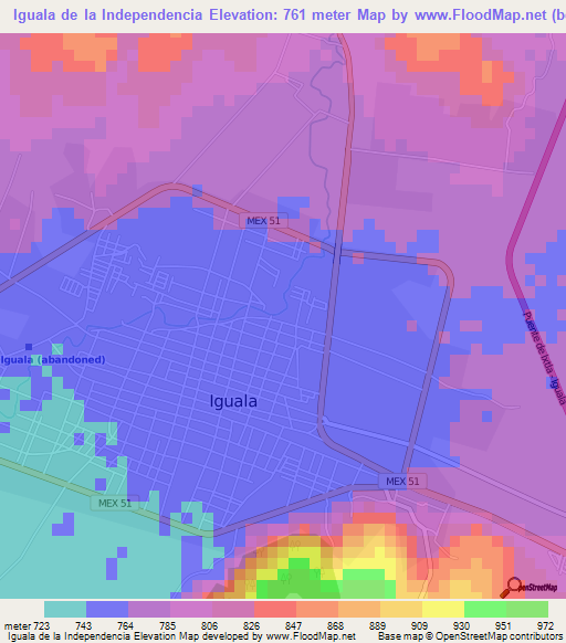 Iguala de la Independencia,Mexico Elevation Map