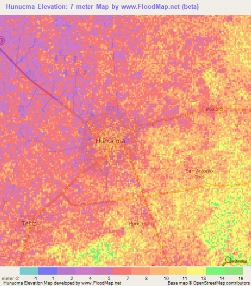 Hunucma,Mexico Elevation Map