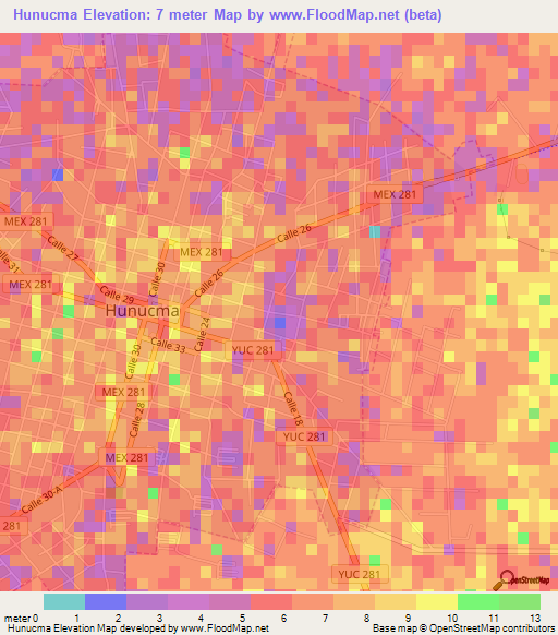 Hunucma,Mexico Elevation Map