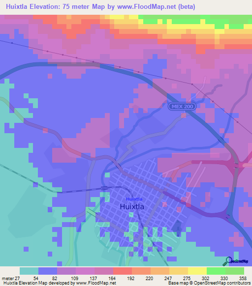 Huixtla,Mexico Elevation Map