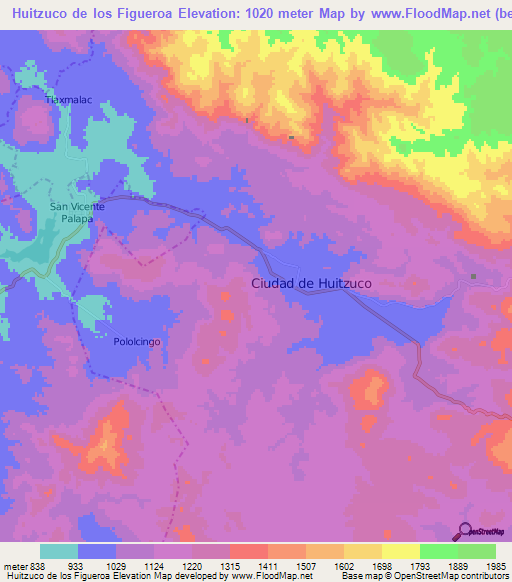 Huitzuco de los Figueroa,Mexico Elevation Map