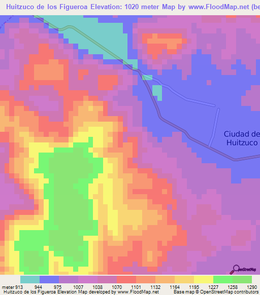 Huitzuco de los Figueroa,Mexico Elevation Map