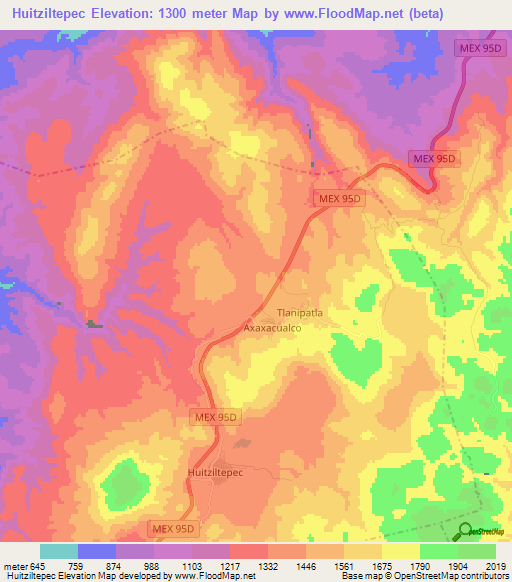 Huitziltepec,Mexico Elevation Map