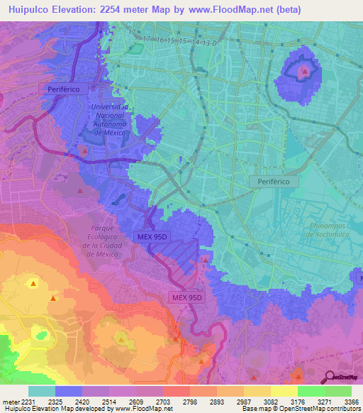 Huipulco,Mexico Elevation Map