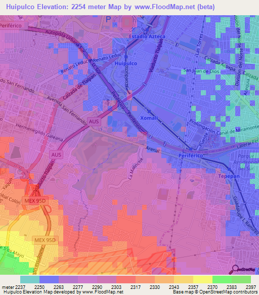 Huipulco,Mexico Elevation Map