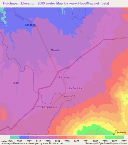 Huichapan,Mexico Elevation Map