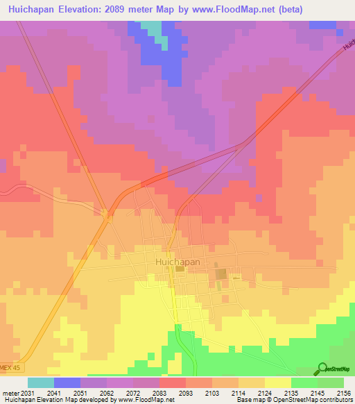 Huichapan,Mexico Elevation Map