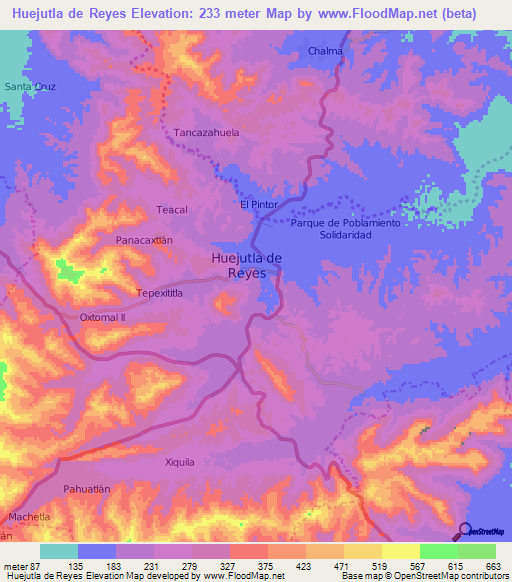 Huejutla de Reyes,Mexico Elevation Map