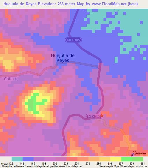 Huejutla de Reyes,Mexico Elevation Map