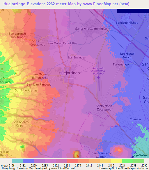 Huejotzingo,Mexico Elevation Map