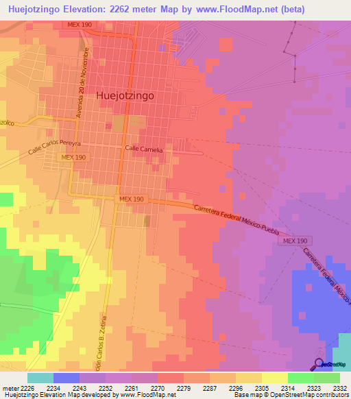 Huejotzingo,Mexico Elevation Map