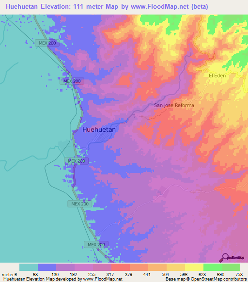 Huehuetan,Mexico Elevation Map