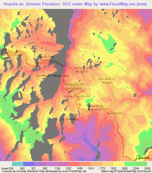 Huautla de Jimenez,Mexico Elevation Map