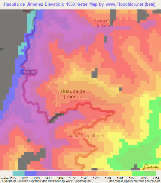 Huautla de Jimenez,Mexico Elevation Map