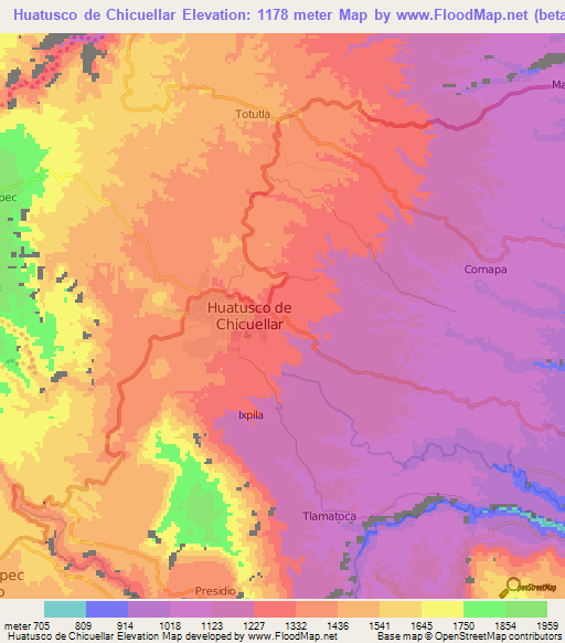 Huatusco de Chicuellar,Mexico Elevation Map