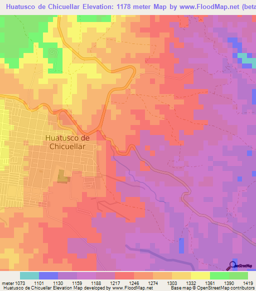 Huatusco de Chicuellar,Mexico Elevation Map