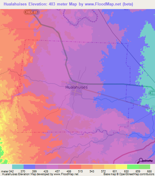 Hualahuises,Mexico Elevation Map