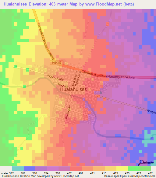Hualahuises,Mexico Elevation Map