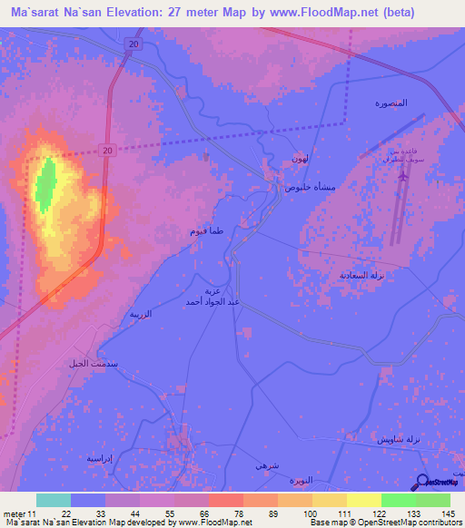 Ma`sarat Na`san,Egypt Elevation Map