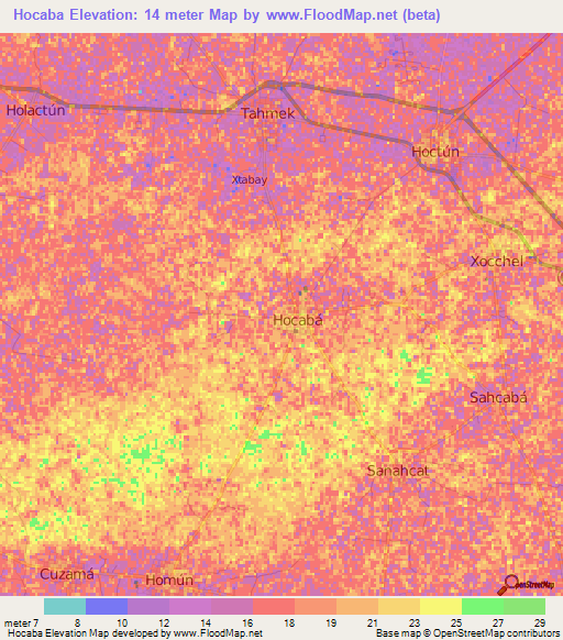 Hocaba,Mexico Elevation Map