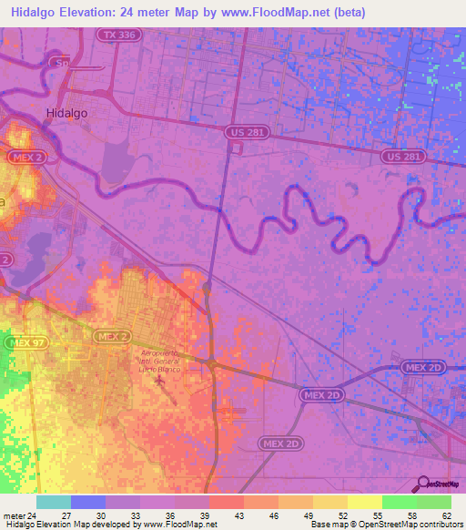 Hidalgo,Mexico Elevation Map