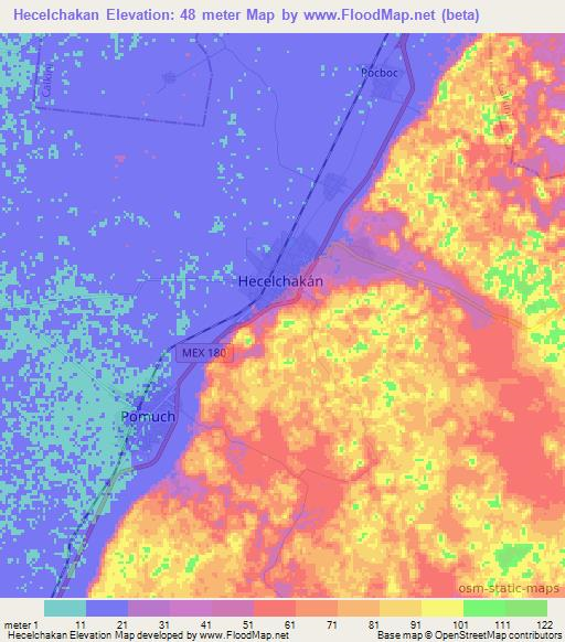 Hecelchakan,Mexico Elevation Map