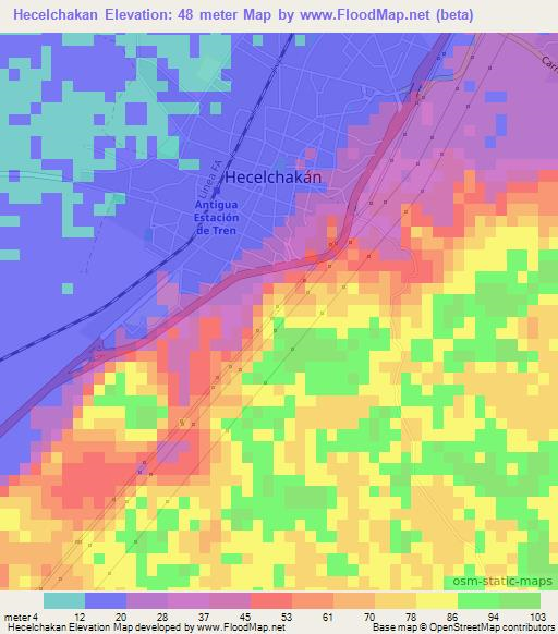 Hecelchakan,Mexico Elevation Map