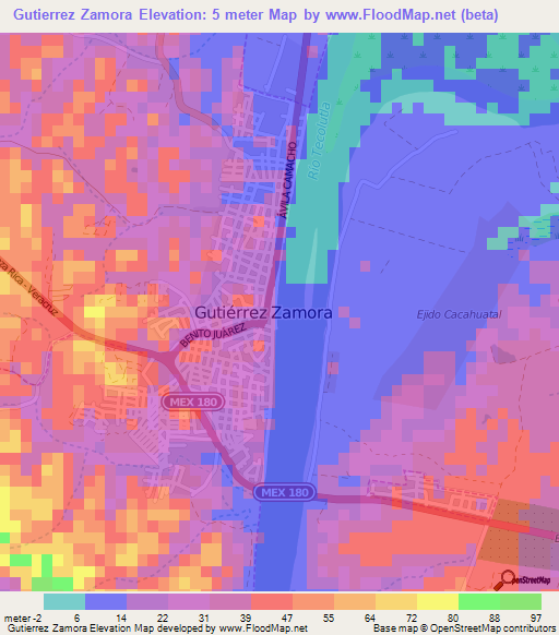 Gutierrez Zamora,Mexico Elevation Map