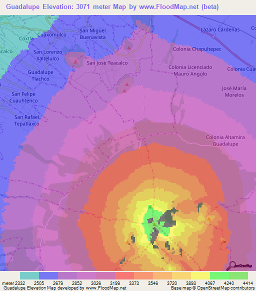 Guadalupe,Mexico Elevation Map