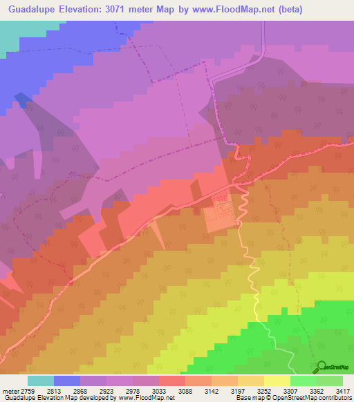 Guadalupe,Mexico Elevation Map