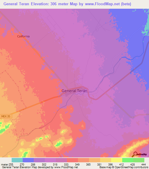 General Teran,Mexico Elevation Map