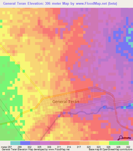 General Teran,Mexico Elevation Map