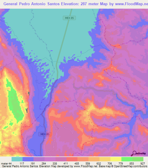 General Pedro Antonio Santos,Mexico Elevation Map