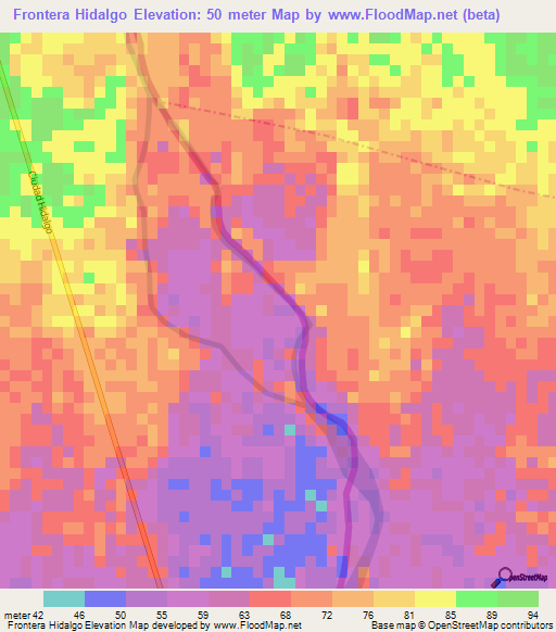 Frontera Hidalgo,Mexico Elevation Map