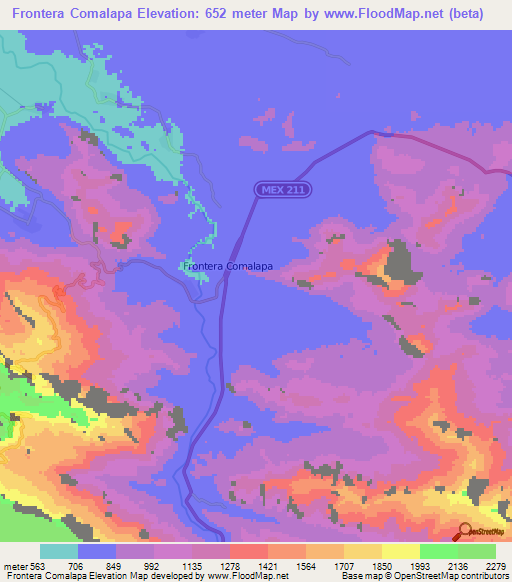 Frontera Comalapa,Mexico Elevation Map