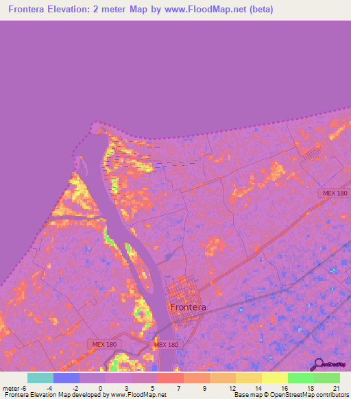 Frontera,Mexico Elevation Map