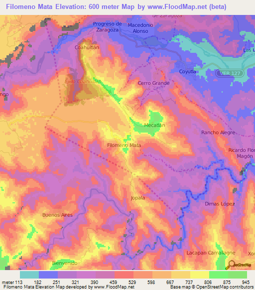 Filomeno Mata,Mexico Elevation Map