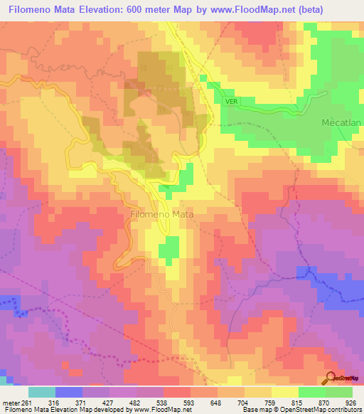 Filomeno Mata,Mexico Elevation Map