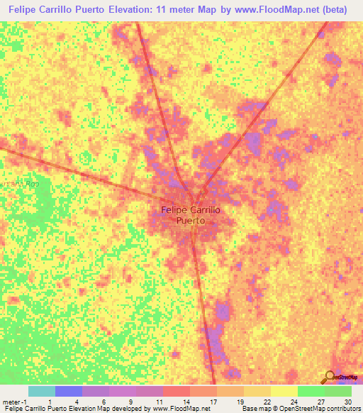 Felipe Carrillo Puerto,Mexico Elevation Map