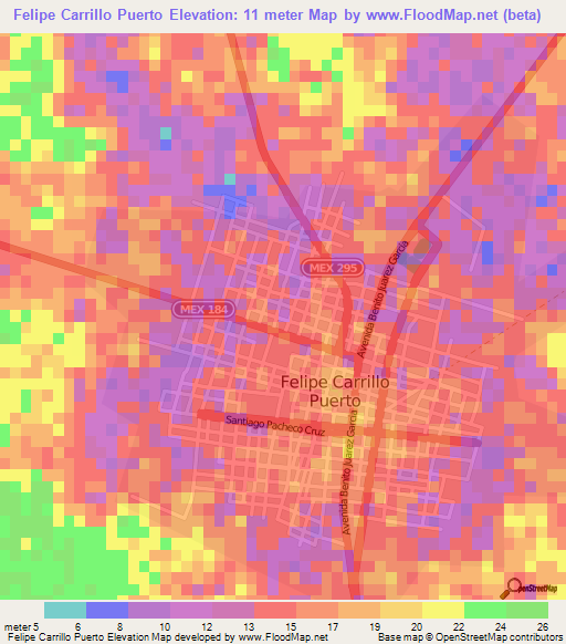 Felipe Carrillo Puerto,Mexico Elevation Map