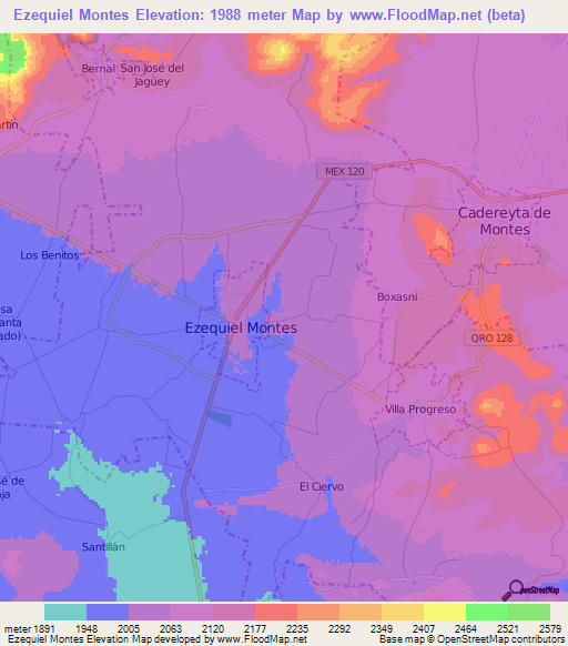 Ezequiel Montes,Mexico Elevation Map